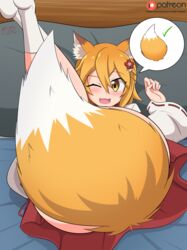  absurd_res animal_humanoid big_tail blonde_hair canid canid_humanoid canine canine_humanoid check_mark clothed clothing convenient_censorship female fluffy fluffy_tail fox_humanoid hair happy hi_res humanoid luna_xd mammal mammal_humanoid one_eye_closed open_mouth senko-san sewayaki_kitsune_no_senko-san smile solo tail tail_censorship white_clothing wink 