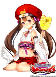  bad_id bad_pixiv_id bare_shoulders bird brown_eyes brown_hair female flat_chest groin hakama hakama_short_skirt hakama_skirt hat inayama japanese_clothes long_hair navel official_art plover_(animal) ribbon-trimmed_sleeves ribbon_trim sengoku_bushouki_muramasa simple_background sitting skirt solo takeda_katsuyori_(sengoku_bushouki_muramasa) very_long_hair wariza white_background 