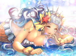  blue_hair breasts cleavage long_hair mermaid nal_(nal&#039;s_pudding) original yellow_eyes 