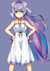  bad_id bad_pixiv_id blue_eyes dress female hair_ribbon hands_on_own_hips jewelry kureha_(angelite) long_hair pendant purple_hair ribbon ryuugajou_nanana ryuugajou_nanana_no_maizoukin solo very_long_hair 