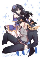  1boy 60_(klioo1) bad_id bad_pixiv_id black_hair brown_hair chains crossover female gakuran green_eyes hat holding_hands idolmaster idolmaster_cinderella_girls idolmaster_cinderella_girls_starlight_stage jojo_no_kimyou_na_bouken kujo_jotaro long_coat long_hair school_uniform shibuya_rin stage_of_magic_(idolmaster) 