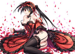  absurdres ass bad_id bad_pixiv_id bare_shoulders black_hair black_thighhighs breasts circle_skirt cleavage clock_eyes clothes_lift cybercat date_a_live dress dress_lift female garter_straps hairband heterochromia highres lolita_fashion lolita_hairband long_hair looking_at_viewer medium_breasts panties photoshop_(medium) red_eyes ribbon side-tie_panties smile solo strap_slip symbol-shaped_pupils thighhighs tokisaki_kurumi twintails underwear yellow_eyes 