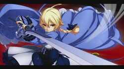  ahoge blazblue blonde_hair es_(xblaze) female higuchi_konomi official_art weapon xblaze xblaze_code:_embryo 