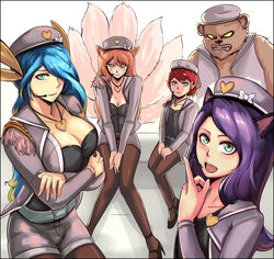  4girls ahri_(league_of_legends) alternate_costume animal_ears annie_(league_of_legends) aqua_hair bear blonde_hair blue_eyes blue_hair breasts cal_(pmgdd) cleavage facial_mark fox_ears fox_tail girls&#039;_generation green_eyes heart large_breasts league_of_legends lulu_(league_of_legends) multiple_girls multiple_tails open_mouth pantyhose photoshop_(medium) pink_hair short_hair smile sona_(league_of_legends) stuffed_animal stuffed_toy tail tibbers twintails whisker_markings yellow_eyes 