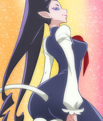  ass black_hair blue_eyes breasts female go!_princess_precure haruyama_kazunori lips long_hair medium_breasts miss_siamour miss_siamour_(human) pointy_ears precure solo tail twintails 