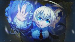  ahoge blazblue blonde_hair blue_eyes es_(xblaze) female glowing glowing_eyes higuchi_konomi official_art short_hair solo xblaze xblaze_code:_embryo 