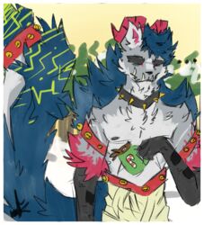  anthro asian_mythology bandage bell beverage christmas coffee collar dragon east_asian_mythology eastern_dragon holidays horn k_(kdkilo) kdkilo krampus male mythological_creature mythological_scalie mythology nipples scalie solo 