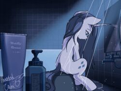  animated bottle container equid equine female friendship_is_magic hasbro hauntedtuba horn horse looking_down loop low_res mammal mirror my_little_pony mythological_creature mythological_equine mythology pony rarity_(mlp) sad shower sitting solo unicorn water wet white_body 