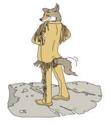  4_fingers 4_toes american_mythology anthro biped black_nose brown_eyebrows buckskin canid canine canis cheek_tuft clothed clothing colored coyote coyote_(native_american_mythology) coyote_stories curling_tail digital_drawing_(artwork) digital_media_(artwork) dressed_up dressing dressing_self dressing_up eyebrows facial_tuft feet fingers flat_colors fluffy fluffy_tail fully_clothed fully_clothed_anthro fully_clothed_male fur glance glancing_back grey_body grey_fur grin half-closed_eyes humanoid_hands illustration indigenous_north_american_mythology leggings legwear looking_at_own_tail looking_at_self looking_back male mammal mischievous mischievous_smile moccasins molly_trainor multicolored_body multicolored_fur mythology narrowed_eyes north_american_mythology on_rock outside pleased pleased_expression rear_view rock satisfaction satisfied satisfied_look shaded simple_background smile smirk smug smug_expression smug_eyes smug_face smug_grin solo story_at_source suit tail tail_motion tailwag tan_clothing tan_shirt tan_suit tan_topwear toes topwear tuft two_tone_body two_tone_fur wavy_mouth wavy_smile white_background white_body white_fur white_hands white_sclera yellow_eyes 