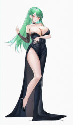  absurdres azur_lane bare_shoulders black_choker black_dress black_footwear breasts chinese_commentary choker cleavage commentary commission dress female full_body green_hair hair_between_eyes high_heels highres large_breasts legs lirongrong littorio_(azur_lane) long_hair pixiv_commission red_eyes simple_background sleeveless sleeveless_dress solo very_long_hair white_background 