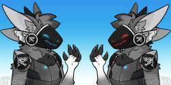  grey_body heterochromia machine male mightbemod protogen shawn_wolf_(character) solo 