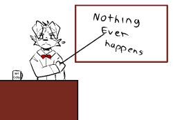  2024 aliasing anthro bow_tie canid canine canis cheek_tuft closed_frown clothed clothing container cup digital_media_(artwork) domestic_dog english_text eyebrows facial_tuft fingers floppy_ears front_view fur holding_object holding_stick looking_at_viewer male mammal meme mug nothing_ever_happens red_bow_tie shirt simple_background solo stick text topwear tuft white_background winterfrost_(artist) winterfrost_(winterfrost) 