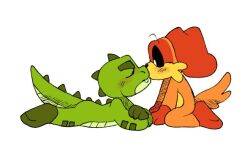  alligator alligatorid allister_gator_(poppy_playtime) canid canine canis crocodilian dogday_(poppy_playtime) domestic_dog kissing mammal mob_entertainment nightmare_critters pachi_rizuu poppy_playtime reptile scalie smiling_critters surprise 