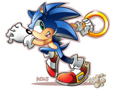  anthro clothing eulipotyphlan footwear gloves green_eyes handwear hedgehog holding_ring looking_at_viewer male mammal matt_herms quills_(anatomy) red_clothing red_footwear ring_(sonic) running sega shoes signature smile sneakers solo sonic_the_hedgehog sonic_the_hedgehog_(series) tail white_clothing white_gloves white_handwear 