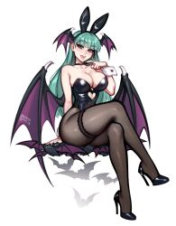  :q animal_ears arm_support artist_name bat_(animal) bat_wings black_choker black_footwear black_hairband black_leotard black_pantyhose blush blushyspicy breasts bridal_garter choker cleavage clothing_cutout commentary crossed_legs cutout_above_navel darkstalkers demon_girl english_commentary fake_animal_ears female green_eyes green_hair hairband head_wings heart_cutout high_heels highleg highleg_leotard highres invisible_chair jewelry large_breasts leotard long_hair looking_at_viewer low_wings morrigan_aensland open_mouth pantyhose playboy_bunny pumps purple_wings rabbit_ears ring shiny_clothes simple_background sitting solo strapless strapless_leotard tongue tongue_out very_long_hair white_background white_wrist_cuffs wings wrist_cuffs 