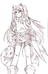  anthro canid canine female fox hair kemono long_hair mammal monochrome ruri_tsubame simple_background solo twintails weapon 