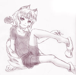  ambiguous_gender anthro clothing domestic_cat felid feline felis footwear hair kemono legwear mammal monochrome ruri_tsubame short_hair simple_background socks solo white_background 