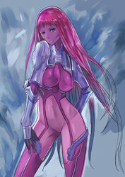  bad_id bad_pixiv_id blue_eyes bodysuit breasts female hidezi ken_marinaris large_breasts long_hair navel photoshop_(medium) pink_bodysuit pink_hair smile solo very_long_hair zone_of_the_enders zone_of_the_enders_2 