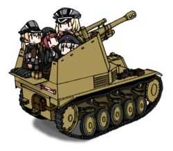  4girls bad_id bad_pixiv_id bismarck_(kancolle) chibi commentary_request iiyatsu_(stormtrooperh) kantai_collection military military_vehicle motor_vehicle multiple_girls prinz_eugen_(kancolle) self-propelled_artillery short_hair tank wespe_spg white_background z1_leberecht_maass_(kancolle) z3_max_schultz_(kancolle) 