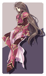  armor armored_boots boots brown_eyes brown_hair commentary_request female fire_emblem fire_emblem:_mystery_of_the_emblem fire_emblem:_new_mystery_of_the_emblem gauntlets gloves long_hair migime1 sheena_(fire_emblem) solo very_long_hair 