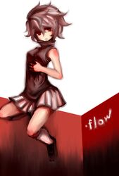  .flow bleeding blood commentary_request copyright_name expressionless female injury kumauwo looking_at_viewer red_eyes sabitsuki short_hair skirt sleeveless sleeveless_turtleneck socks solo turtleneck white_hair white_socks 