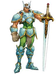  1boy armor armored_boots boots closed_mouth crassus dungeons_&amp;_dragons dungeons_&amp;_dragons:_shadow_over_mystara full_body gloves greatsword huge_weapon male_focus nishimura_kinu official_art pauldrons shoulder_armor simple_background solo standing sword traditional_media weapon white_background 