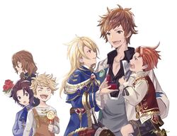  5boys aged_down aglovale_(granblue_fantasy) black_hair blonde_hair bouquet candy commentary_request crying doctor_(granblue_fantasy) flower food gran_(granblue_fantasy) granblue_fantasy jewelry lancelot_(granblue_fantasy) lolicon lollipop long_hair looking_down maji_(eau-fumeuse0207) male_focus marriage_proposal multiple_boys overalls percival_(granblue_fantasy) red_hair ring ring_box short_hair shorts siegfried_(granblue_fantasy) simple_background vane_(granblue_fantasy) yaoi 