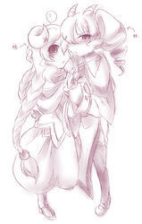  bovid caprine duo female female/female goat hair kemono long_hair mammal monochrome ruri_tsubame sheep 