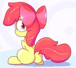  apple_bloom_(mlp) equid equine female feral friendship_is_magic hair hasbro hi_res horse looking_at_viewer looking_back mammal mrdegradation my_little_pony red_hair simple_background sitting solo white_background young young_feral 