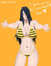  1girls abs alternate_version_available armpits arms_out ass_visible_through_thighs bare_arms bare_shoulders belly belly_button belly_piercing big_breasts bikini bikini_bottom bikini_top black_eyes black_hair blush boruto:_naruto_next_generations breasts busty cleavage clothed clothing curvaceous curvy curvy_figure cute devil_horns dialogue english_text fake_horns fangs female female_only gender_transformation genderswap_(mtf) hair_over_one_eye horns hourglass_figure jewelry large_breasts long_hair looking_at_viewer male_pov mature mature_female milf naruto naruto:_the_last naruto_(series) naruto_shippuden navel navel_piercing open_mouth pale-skinned_female pale_skin panties pierced_belly_button piercing piercings pose posing pov rule_63 ruler sasuke_uchiha sasuko shounen_jump sideboob simple_background solo standing striped_bikini striped_panties swimsuit tenshin-ta text thick_thighs thighs thong voluptuous wide_hips yellow_bikini yellow_panties yellow_thong 