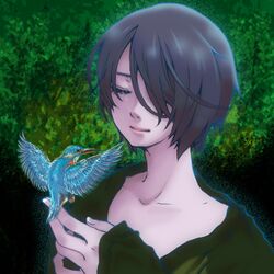  bird closed_eyes collarbone commentary_request female hair_over_one_eye hummingbird lowres milky_way_(mirukii) short_hair solo upper_body yomika yume_graffiti 