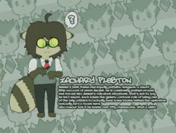  anthro barkin_mad clothed clothing english_text eyewear geek glasses male mammal nerd procyonid raccoon school_uniform smokyjai solo text uniform young young_anthro young_male zachary_plebton 