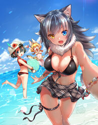  animal_ears bikini grey_wolf heterochromia kaban_(kemono_friends) kemono_friends serval shibi swimsuits tail 