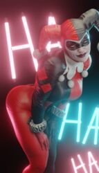  1girls 3d batman:_arkham_knight batman_(series) big_breasts blue_eyes breasts clothed dc dc_comics female female_only harley_quinn harley_quinn_(classic) harley_quinn_(injustice) injustice_2 lipstick loligagger pale-skinned_female pale_skin smile solo thick_thighs tights 