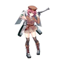  brown_skirt female full_body hat korne_(milihime_taisen) looking_at_viewer milihime_taisen military military_hat military_uniform official_art red_hair short_hair skirt solo thighhighs transparent_background uniform 