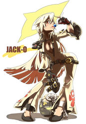  ankh bad_id bad_pixiv_id ball_and_chain_restraint black_gloves blush bodysuit breasts candy cleavage contrapposto female flats food full_body gloves guilty_gear guilty_gear_xrd halo highres jack-o&#039;_valentine leaning_forward lollipop long_hair mask medium_breasts multicolored_hair no_bra notequal_hath red_eyes silver_hair solo spiked_halo standing two-tone_hair unworn_mask 