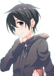  1boy ayumu-k black_eyes black_hair commentary_request highres hood hoodie kirito male_focus sword_art_online 