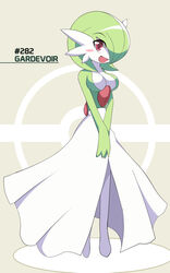  5:8 blush breasts cleavage clothed clothing female gardevoir generation_3_pokemon looking_at_viewer mammal nintendo not_furry open_mouth pokemon pokemon_(species) red_eyes solo southern-panda 