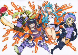  animal_humanoid black_hair blonde_hair blue_eyes blue_hair cephalopod cephalopod_humanoid crossover female green_hair group hair human humanoid inkling inkling_girl looking_at_viewer mammal marine marine_humanoid mollusk mollusk_humanoid nintendo pseudo_hair splatoon squid_girl_(series) squid_girl_(squid_girl) suction_cup tentacle tentacle_hair unknown_artist 