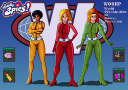  accessory adekvatx alex_(totally_spies) before_and_after bent_wrist black_hair blonde_hair blue_eyes bodysuit breasts clothing clover_(totally_spies) dark_skin female footwear green_eyes handwear hazel_eyes high_heels human orange_hair pale_skin pre-transformation redhead sam_(totally_spies) thighs totally_spies transformation trio yellow_eyes 