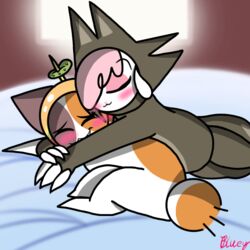  1:1 2023 :3 anthro bed blueyheelerishere blush blushing_profusely bovid calico_cat canon_couple caprine cheezborger_(chikn_nuggit) chikn_nuggit claws cofi_(chikn_nuggit) daww digital_drawing_(artwork) digital_media_(artwork) domestic_cat domestic_sheep duo eyeliner felid feline felis female female/female food_costume fur furniture hair hair_over_eye head_tuft makeup male mammal multicolored_body multicolored_fur one_eye_obstructed pink_eyeliner semi-anthro sheep sleeping smile tuft white_body white_fur 