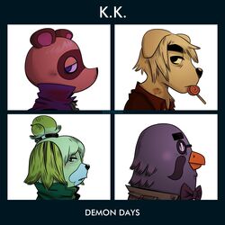  1:1 2020 absurd_res album_cover animal_crossing anthro avian beak bird blue_eyes bow_tie brewster_(animal_crossing) candy canid canine canis clothed clothing columbid cover demon_days dessert domestic_dog english_text eyewear female food glasses gorillaz group hi_res isabelle_(animal_crossing) k.k._slider k.k._slider_album_redraw lollipop looking_back male mammal meme nintendo orange_beak parody pigeon pince-nez raccoon_dog shih_tzu side_view tanuki text tom_nook_(animal_crossing) toy_dog zetrystan 