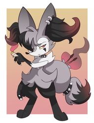  anthro black_body black_fur black_legs black_paws braixen cheek_markings chest_tuft choker cigarette collar colored_sclera drugs drumstick_(musical) ear_piercing ear_ring facial_markings fire fur fusion generation_3_pokemon generation_6_pokemon grey_body grey_fur head_markings hi_res highlights_(coloring) hybrid inner_ear_fluff jewelry letterbox looking_at_viewer male marijuana marijuana_blunt markings mightyena myxen necklace nintendo piercing pokemon pokemon_(species) pokemon_fusion red_eyes ring_piercing solo tabbzart tail_choker tuft white_body white_fur yellow_sclera 