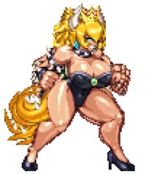  1girls animated armlet bare_shoulders big_breasts big_thighs black_clothing black_heels black_high_heels black_leotard black_nails blonde_hair blue_eyes blue_lipstick bouncing_breasts bowsette bracelet breasts brooch casetermk cleavage clothing collar crown earrings female female_only fighting_stance footwear heels high_heels horns huge_ass huge_breasts huge_thighs large_breasts large_thighs leotard light-skinned_female light_skin lips lipstick mario_(series) new_super_mario_bros._u_deluxe one-piece pixel_art ponytail solo solo_female spiked_armlet spiked_bracelet spiked_collar spiked_shell spiked_tail sprite_art super_crown tail teeth thick thick_hips thick_thighs tied_hair transparent_background wide_hips 