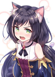  animal_ear_fluff animal_ears bare_shoulders black_hair blush cat_ears cat_girl cat_tail detached_sleeves female flying_sweatdrops green_eyes highres karyl_(princess_connect!) long_hair long_sleeves looking_at_viewer low_twintails multicolored_hair oerba_yun_fang open_mouth princess_connect! purple_skirt shirt skirt sleeveless sleeveless_shirt solo streaked_hair tail tomo_(tmtm_mf_mf) twintails upper_body very_long_hair white_hair white_shirt 