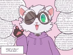  4:3 anthro big_glasses broch cheek_tuft clothing colored dialogue digital_media_(artwork) domestic_ferret equation eyewear facial_tuft fluffy fur gesture glasses green_eyes hand_gesture infodumping jacket looking_at_viewer male mammal math mustelid musteline nerd open_mouth pawpads paws pink_background pixel_(artwork) pointing round_glasses simple_background smile solo speech_bubble text tongue topwear true_musteline tuft wall_of_text weasel white_body zlut385 