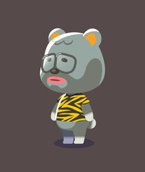  2021 animal_crossing anthro barold_(animal_crossing) bear biped black_nose chibi clothing eyewear glasses grey_body kopa_nishikida male mammal nintendo shirt simple_background solo topwear 