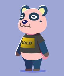  2021 animal_crossing anthro bear biped blue_body blue_nose chibi chow_(animal_crossing) clothing giant_panda kopa_nishikida male mammal nintendo shirt simple_background slightly_chubby solo text text_on_clothing text_on_shirt text_on_topwear topwear 