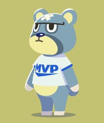  2021 animal_crossing anthro band-aid bandage bear blue_nose clothing curt_(animal_crossing) grey_body kopa_nishikida male mammal nintendo shirt simple_background solo text text_on_clothing text_on_shirt text_on_topwear topwear 