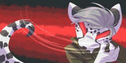  2:1 a_story_with_a_known_end angry anthro attack cheetah claws clothed clothing felid feline fur grey_hair hair hi_res male mammal markings red_eyes ripli simple_background solo spots spotted_body spotted_fur vampire white_body white_fur 